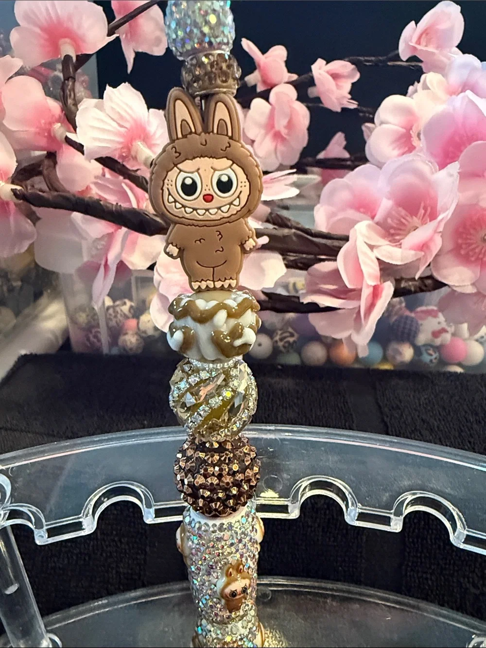 Handcrafted Silver & Gold Bunny Beaded  Pen